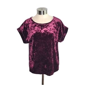 Gap Women's Short Sleeve Crushed Velvet Relaxed Fit Top Size XS Red/Purple